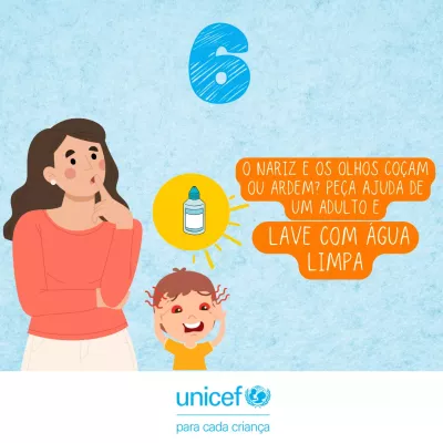 O nariz e os olhos co&ccedil;am ou arde? Pe&ccedil;a ajuda de um adulto e lave com &aacute;gua limpa. 