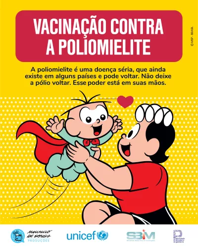 desenho de Mauricio de Sousa mostra as personagens Cebolinha e dona Cebola. Cebolinha &eacute; um beb&ecirc; e sua m&atilde;e est&aacute; brincando de avi&atilde;ozinho com ele.