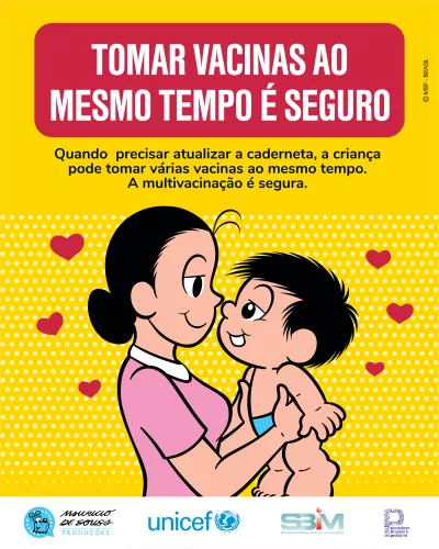 desenho de Mauricio de Sousa mostra as personagens dona Cotinha e Chico Bento. Chico Bento &eacute; um beb&ecirc; e est&aacute; no colo da m&atilde;e. Os dois est&atilde;o se olhando nos olhos e com os narizes se tocando.