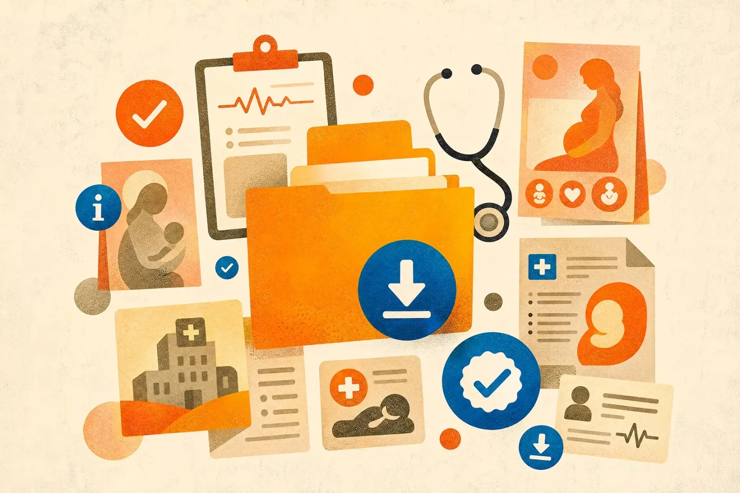 ilustra&ccedil;&atilde;o com &iacute;cones de documentos e downloads