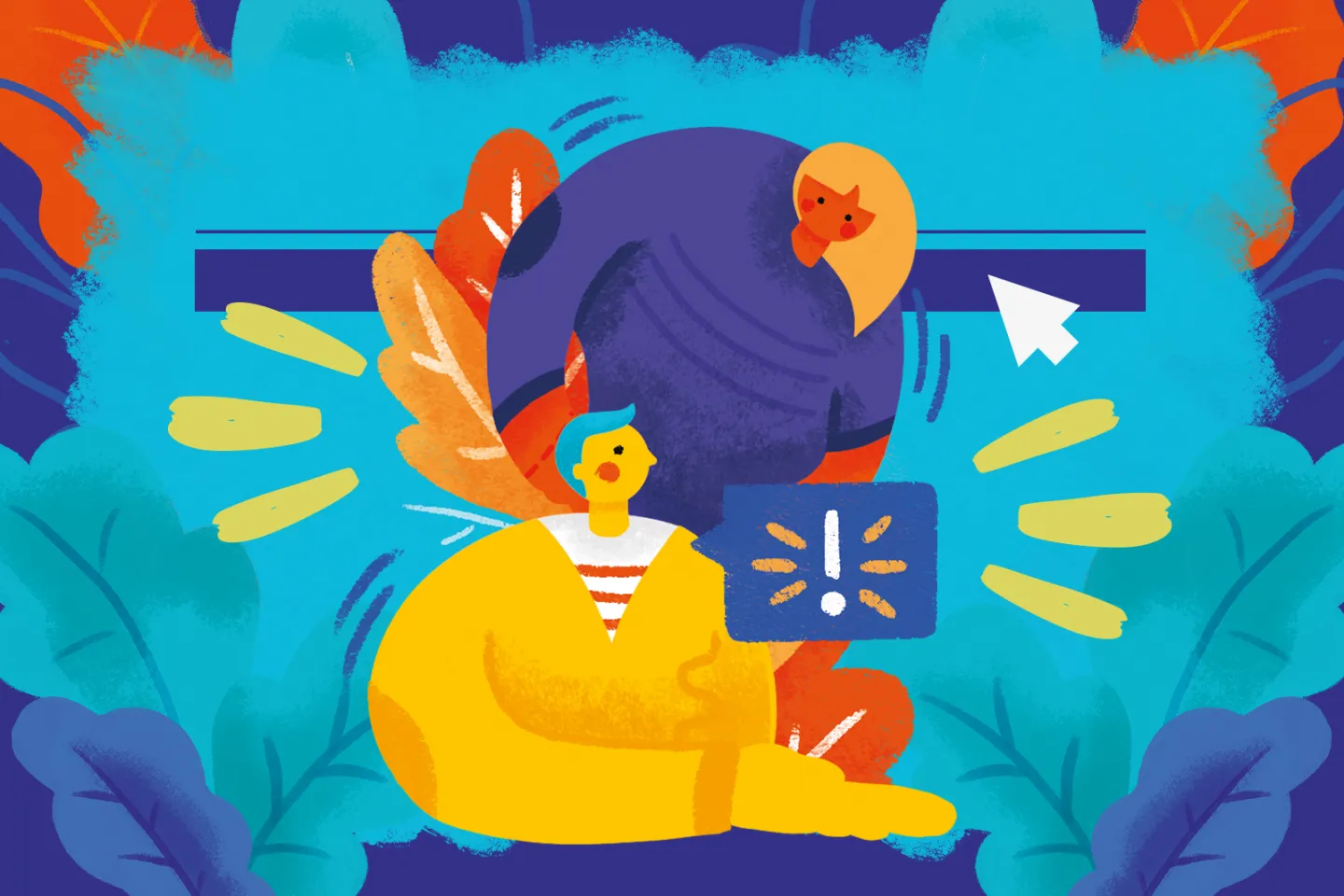 Ilustra&ccedil;&atilde;o mostra o desenho de tr&ecirc;s pessoas