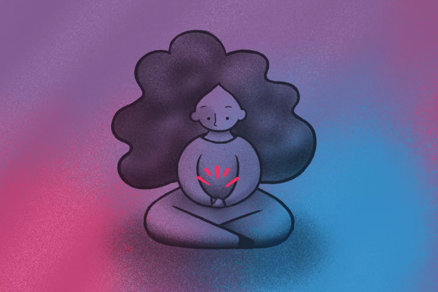 Ilustra&ccedil;&atilde;o mostra uma menina de cabelos longo, sentada em posi&ccedil;&atilde;o de l&oacute;tus, com as m&atilde;os no colo.