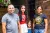fam&iacute;lia de pai, m&atilde;e e duas filhas posam para foto em frente a uma casa simples