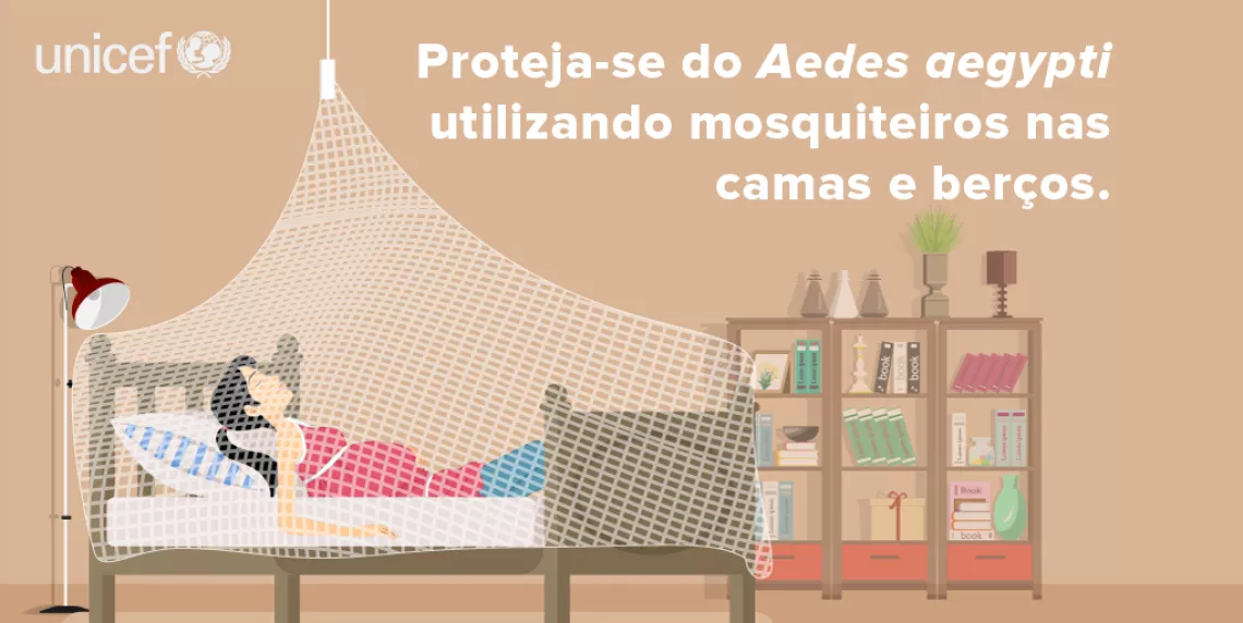 ilustra&ccedil;&atilde;o mostra um mulher gr&aacute;vida deitada numa cama sob um mosquiteiro