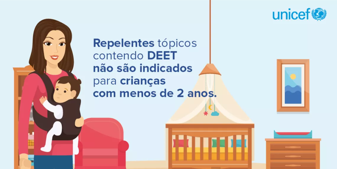 ilustra&ccedil;&atilde;o mostra um mulher segurando um beb&ecirc; no colo. Eles est&atilde;o em um quarto onde tamb&eacute;m aparecem uma poltrona e um ber&ccedil;o com mosquiteiro