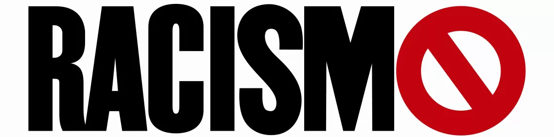 logo da campanha mostra a palavra racismo em preto sendo a letra o substitu&iacute;da pelo s&iacute;mbolo de proibir (um c&iacute;rculo vermelho com um tra&ccedil;o diagonal)
