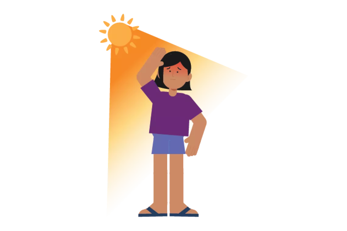 Ilustra&ccedil;&atilde;o mostra um menino em situa&ccedil;&atilde;o de calor