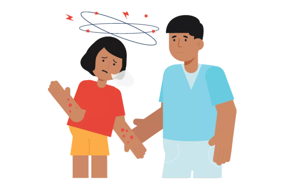 ilustra&ccedil;&atilde;o mostra duas pessoas, uma delas tem um diagrama sobre a cabe&ccedil;a representando um tontura