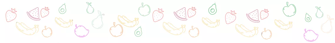 Desenho de frutas, s&oacute; com o contorno, mostra morango, melancia, lim&atilde;o, banana, ma&ccedil;&atilde; e abacate