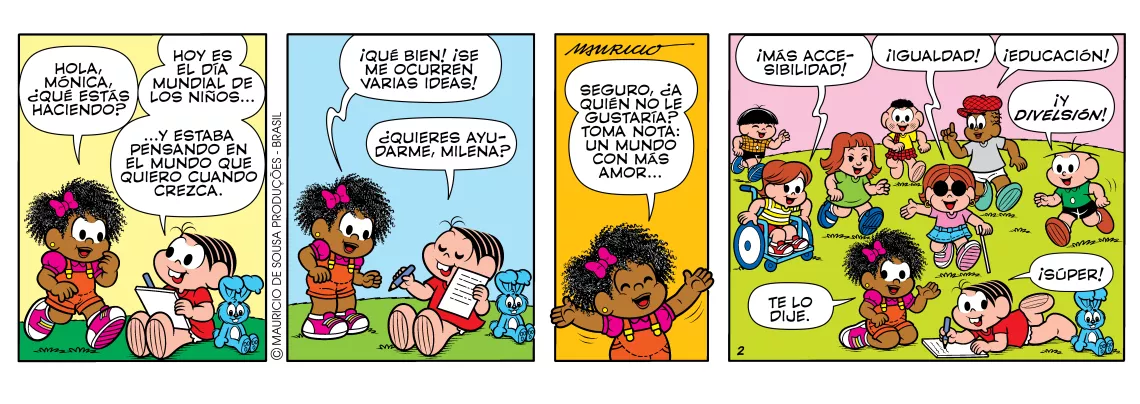 tirinha da Turma da M&ocirc;nica sobre o Dia Mundial da Crian&ccedil;a em espanhol