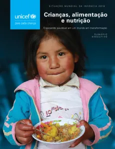 capa do resumo executivo do sowc 2019 mostra menina segurando um prato de comida