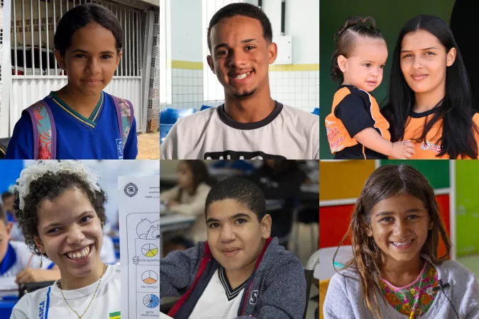 Montagem com o rosto de seis crian&ccedil;as e adolescentes
