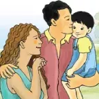 ilustra&ccedil;&atilde;o de uma fam&iacute;lia de uma m&atilde;e, um pai e uma crian&ccedil;a 