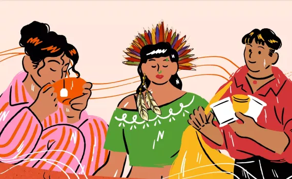Ilustra&ccedil;&atilde;o mostra tr&ecirc;s jovens 