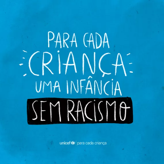 desenho mostra a frase para cada crian&ccedil;a uma inf&acirc;ncia sem racismo