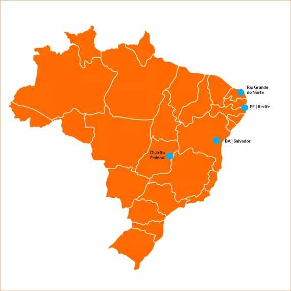mapa do Brasil com cidades em destaque