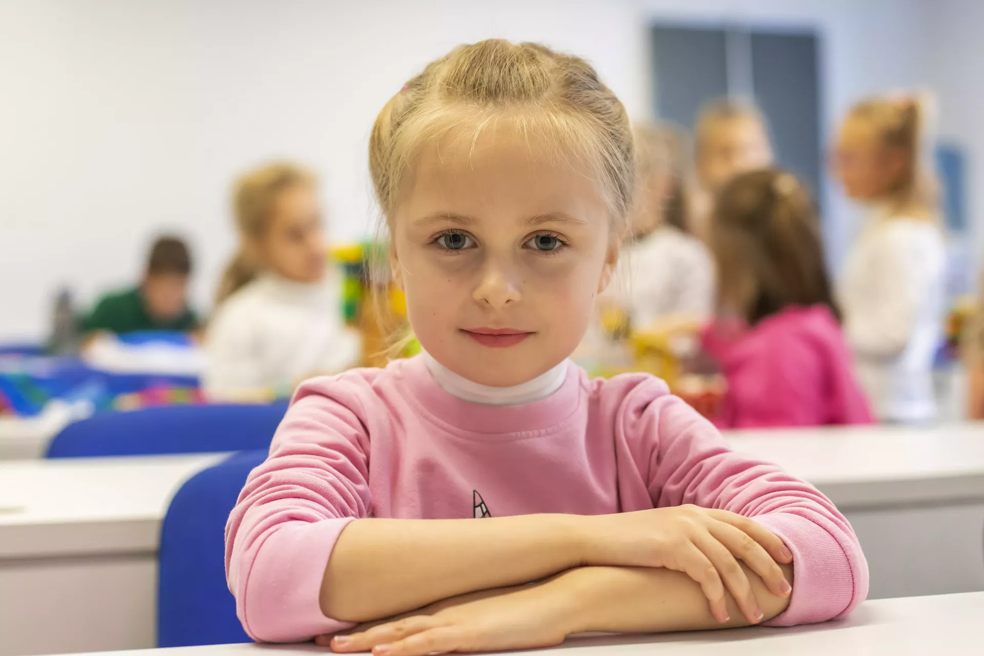A refugee girl from Ukraine attends a lesson at the Education Hub in Sofia