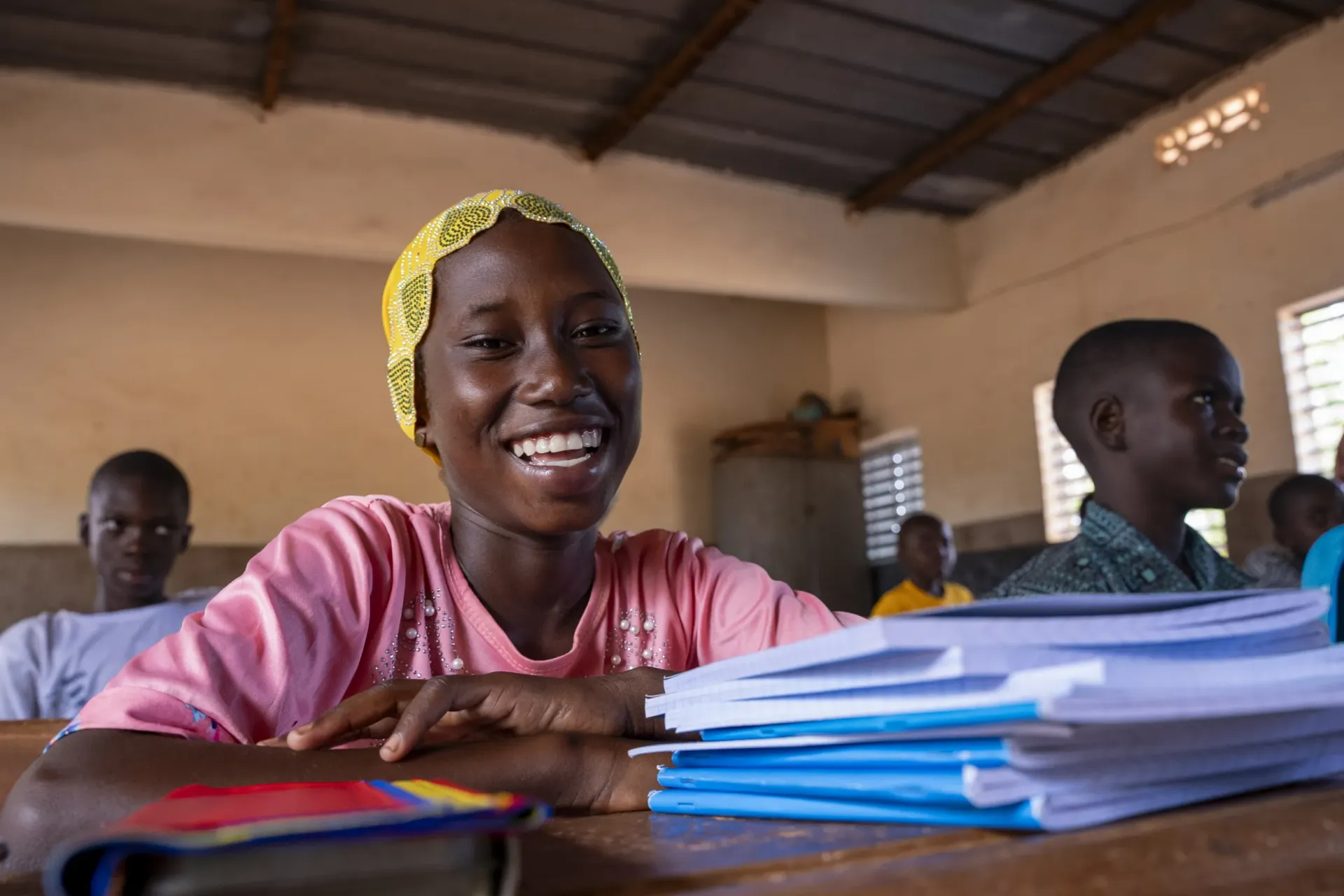 11-year-old displaced girl Adjara has received a school kit ibn Dedougou, Burkina Faso.