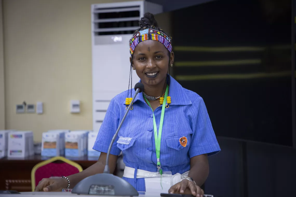 Layla Dicko, 14 ans, est la porte-parole des enfants du Burkina Faso aupr&egrave;s du Pr&eacute;sident Ibrahim Traor&eacute; &agrave; l&rsquo;occasion de la Journ&eacute;e mondiale de l&rsquo;enfance.