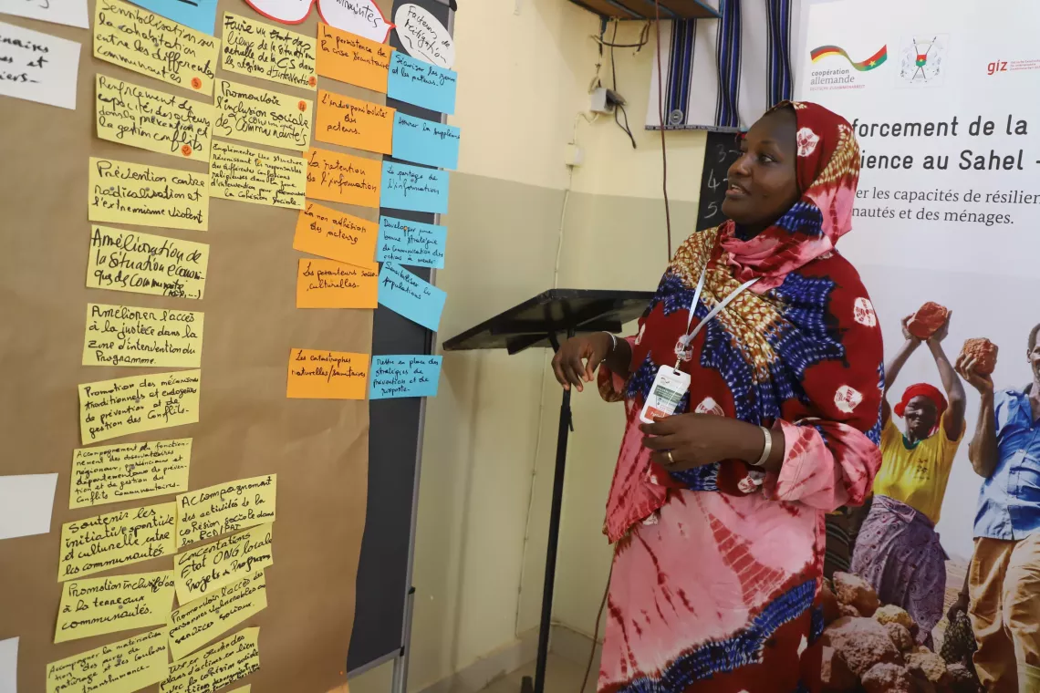 Aminata Lompo, Secr&eacute;taire G&eacute;n&eacute;rale de la chambre de l&rsquo;agriculture de l&rsquo;Est, a particip&eacute; aux travaux du Groupe 1 sur la s&eacute;curit&eacute; alimentaire lors de l&rsquo;atelier de pr&eacute;paration de l&rsquo;ex&eacute;cution du programme de renforcement de la r&eacute;silience &agrave; Fada.