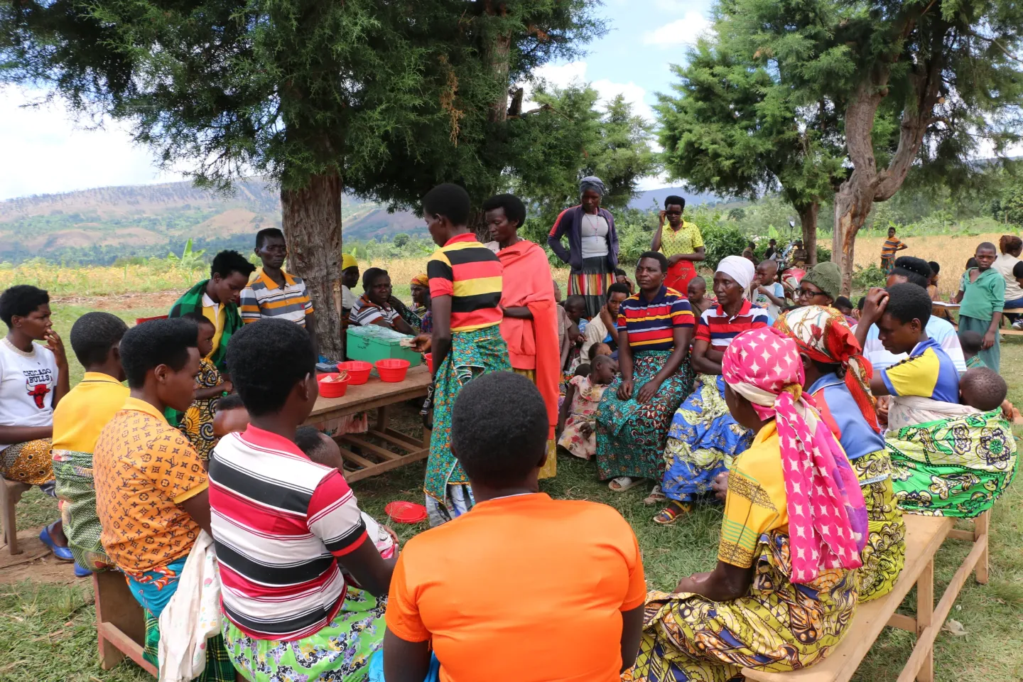 Members of the &ldquo;Dushigikirane Mukenyezi&rdquo; Village Savings and Loan Association (VSLA), supported through a UNICEF-backed project implemented by Concern Worldwide, take part in a weekly savings and loan session that also serves as a platform for nutrition learning and education