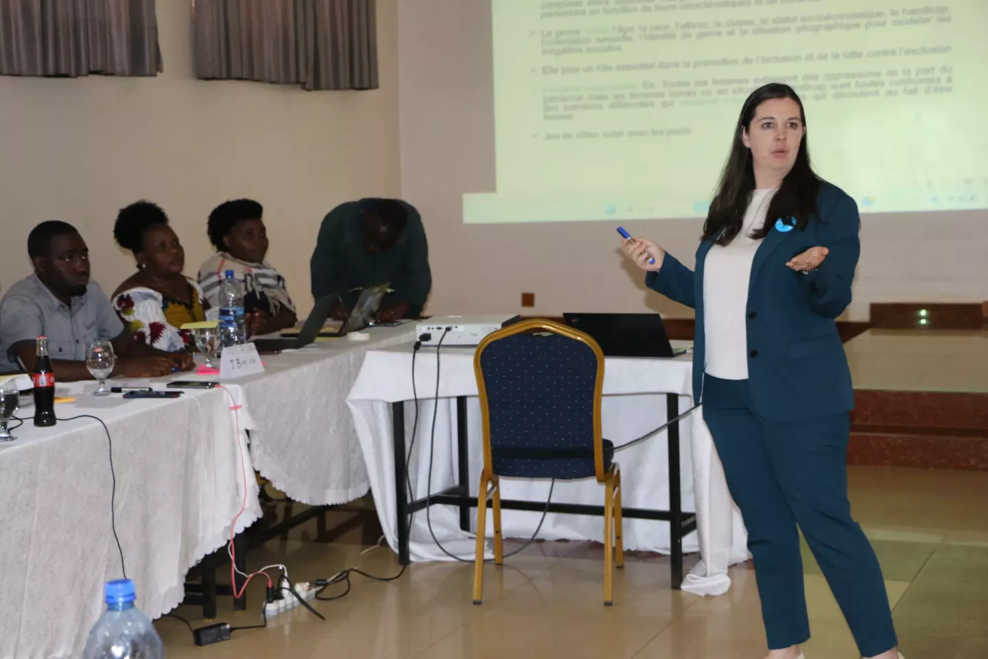 Elizabeth Anne Stones/ Chef SBC & Genre &agrave; l'UNICEF, est en train de faire une pr&eacute;sentation sur les questions de genre.