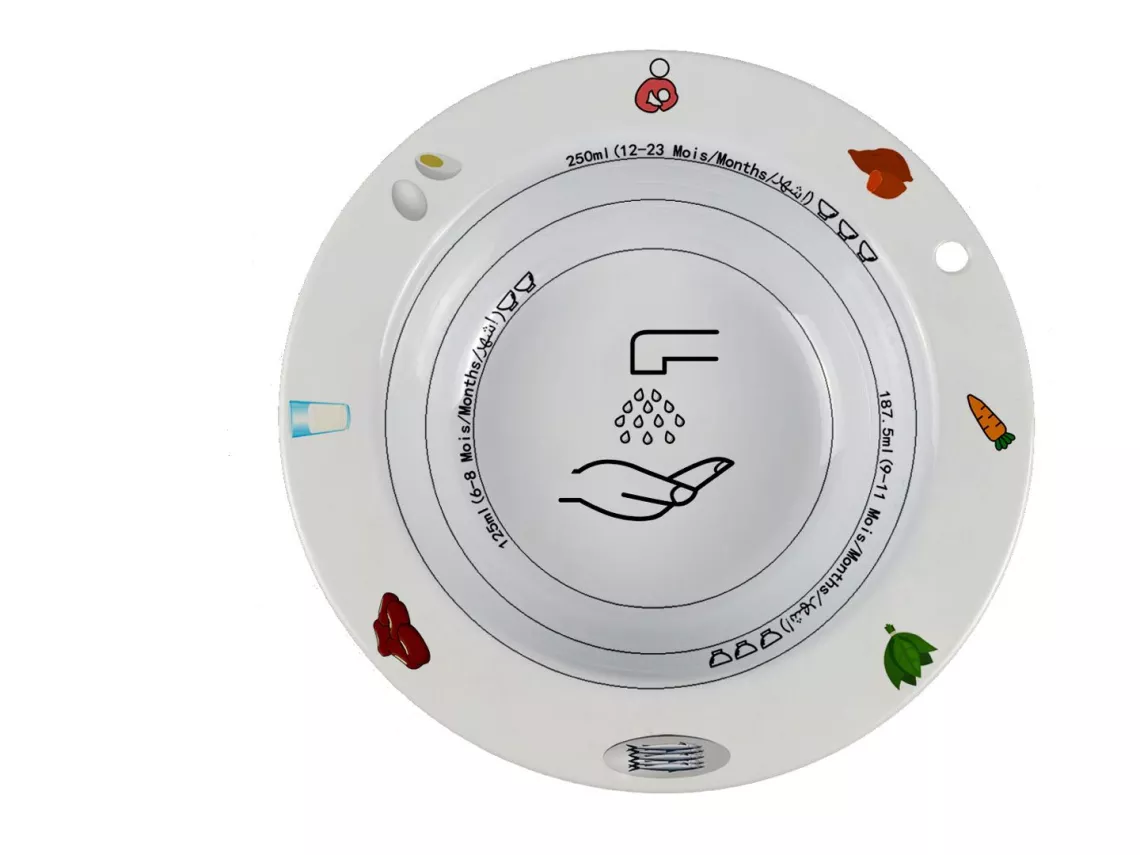 Le bol d'alimentation compl&eacute;mentaire et les illustrations des groupes alimentaires sur le bord.