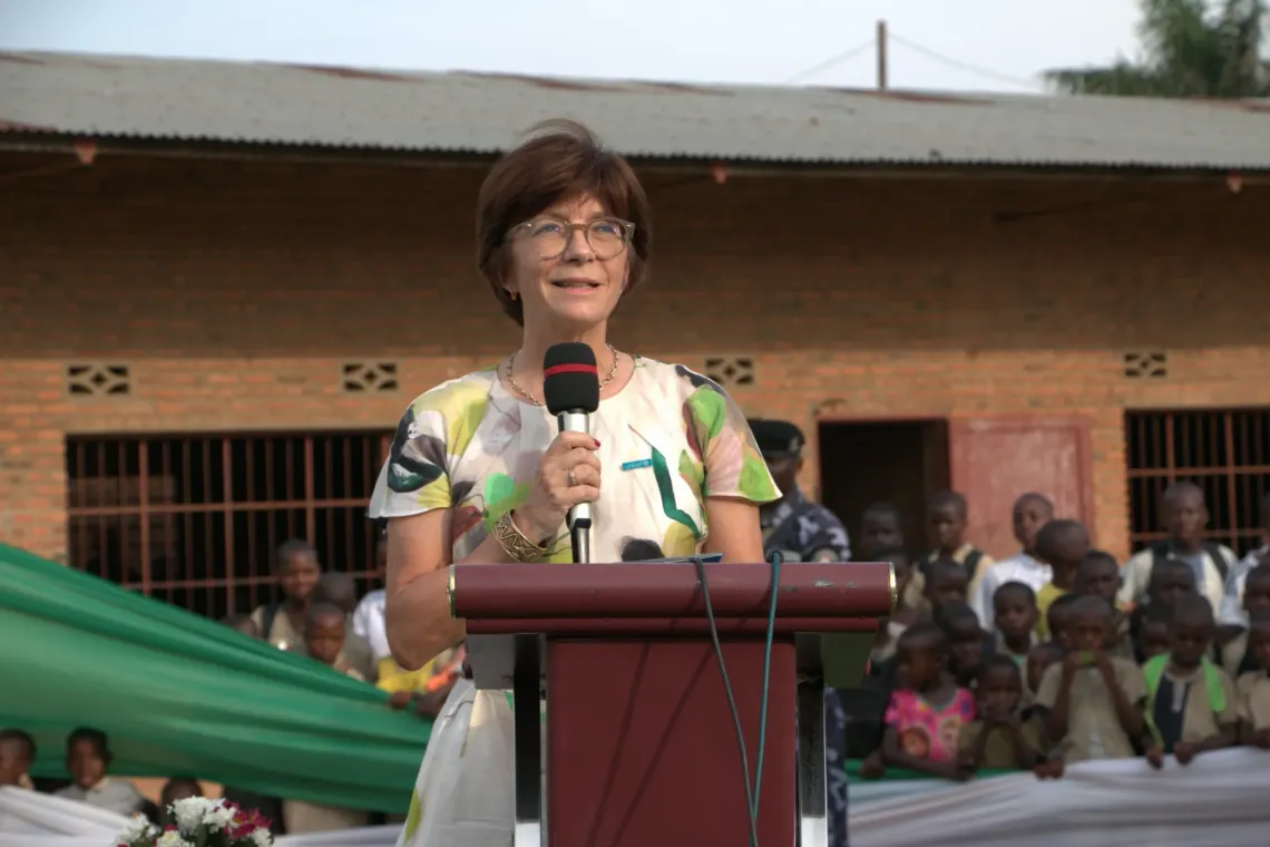The UNICEF Representative in Burundi delivering her remarks at ECOFO Gatumba VII