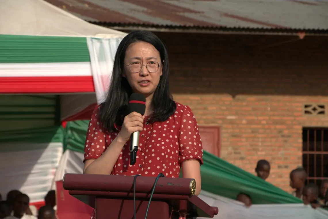 The Ambassador of the People&rsquo;s Republic of China to Burundi delivering her remarks during the ceremony