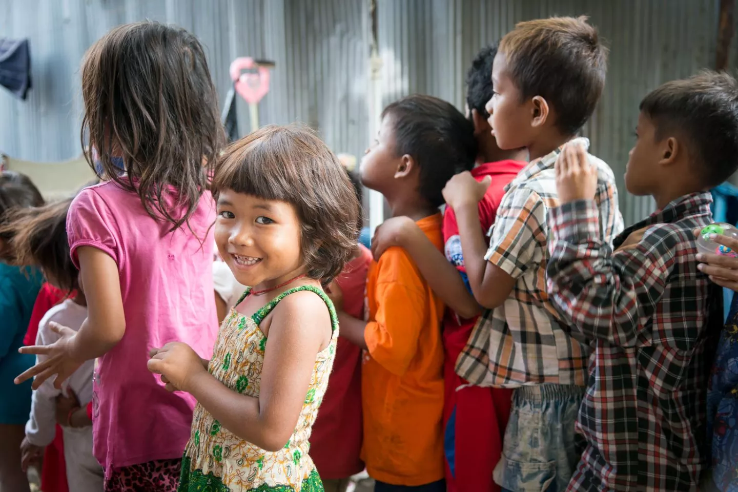 Children waiting for been height and weight in the streets of the urban poor area located near Beong Tra Baek river which carry all the waste and dirty water from the city.