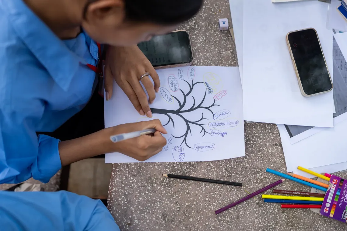 One of the exercises asked students to write their feelings on a tree, reflect on what they wrote, and compare their answers to their classmates, helping them understand that others may be feeling the same 