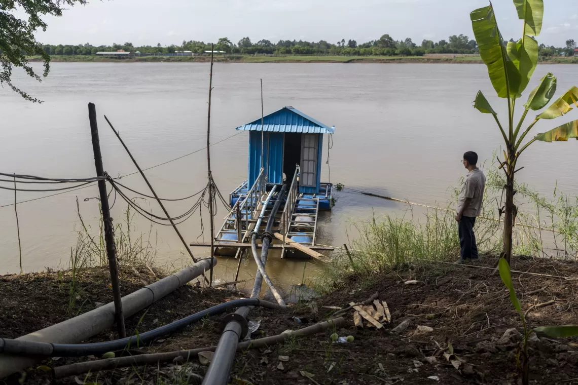 Khenh Tayveng is a private water operator from Treuy Sla Water Supply in Kandal, which uses solar power to pump water from the Bassac River, send it through the station&rsquo;s treatment process, and deliver safe, climate-resilient water to over 4,000 families