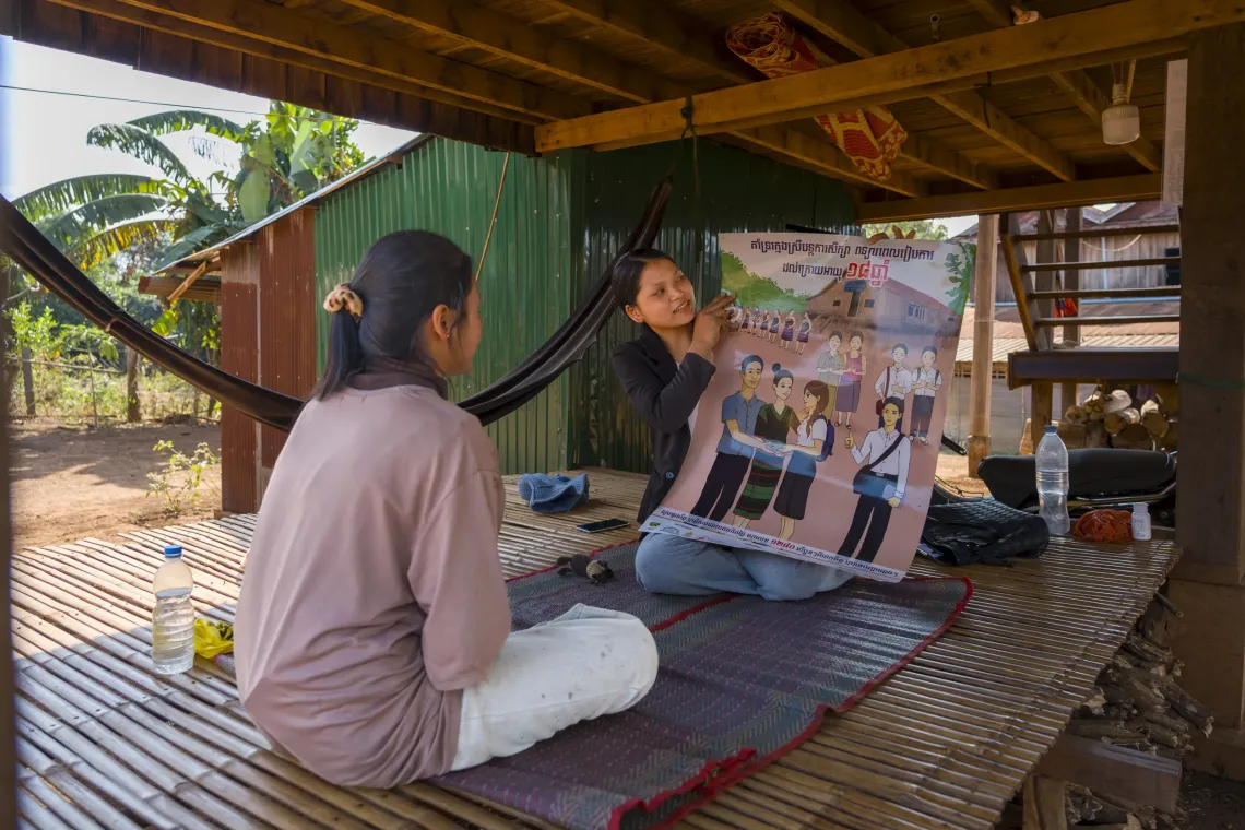 As part of her role with AYRG, 17-year-old Soeum conducts awareness raising sessions with households around her community