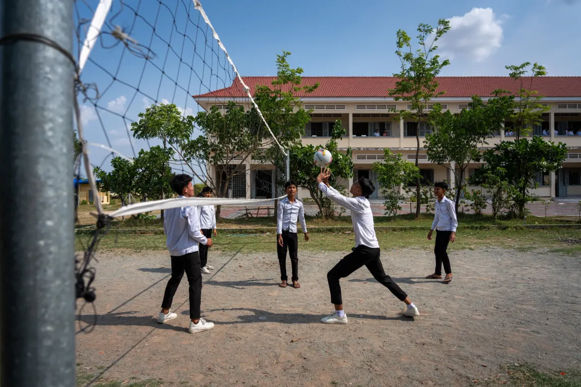 Many students at Vanthea&rsquo;s school play sports like volleyball to relieve stress