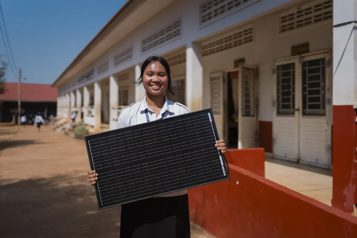 Fifteen-year-old Snet, who comes from the indigenous Jarai community, learned about solar power for the first time during her Youth Solar class. 