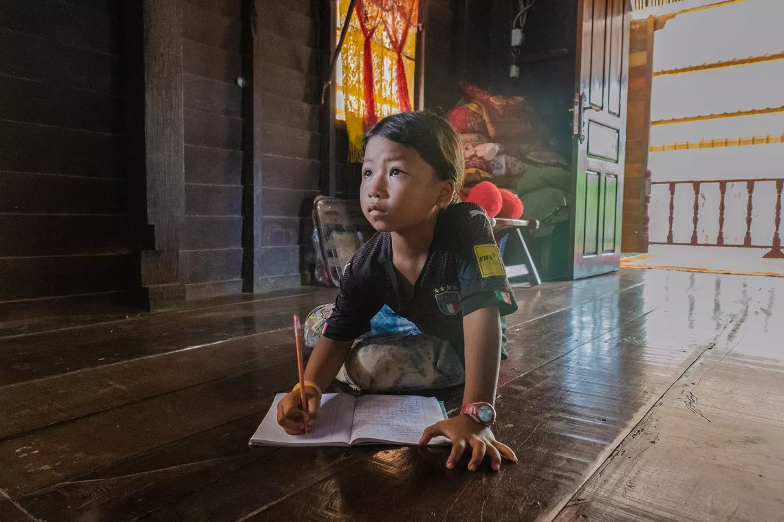 Thun Say, eight years old and in grade three at Rolours Primary School, Siem Reap Province.