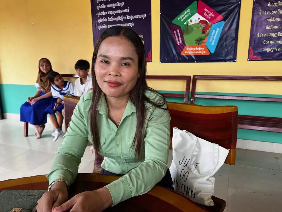 Mrs. Sinen Muong, a librarian and advocate for the Positive Discipline programme, Kampong Popil Primary School. 