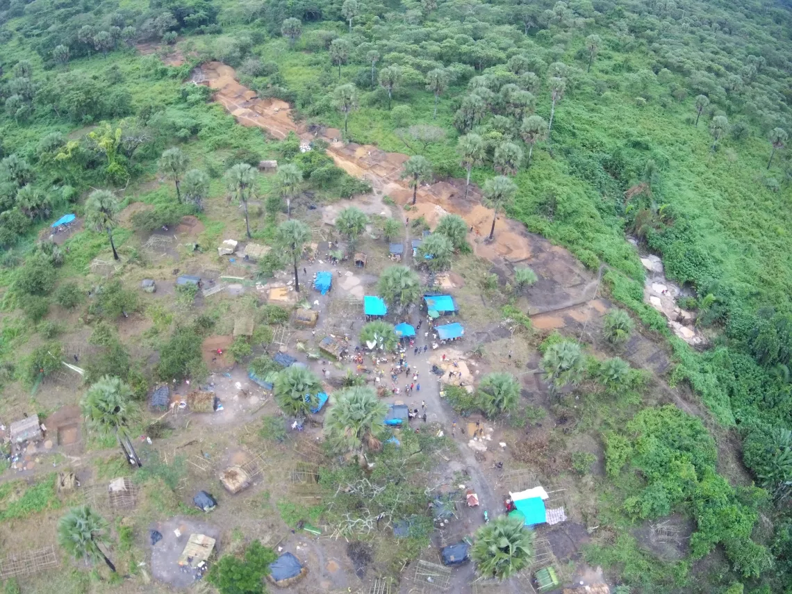 An aerial photo of Kette Village and it gold pits