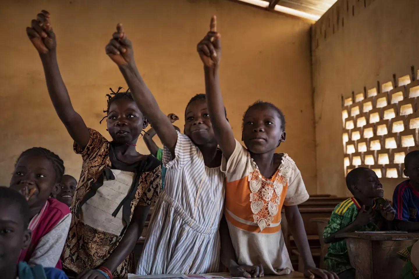 These children in a classrom in Bossangoa  are eager to learn