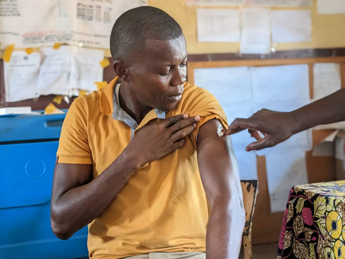 Arnaud comes to receive his second dose of the COVID-19 vaccine in Lakouanga health centre. &ldquo;I believe that that the vaccine shall protect me&rdquo;, he says. 