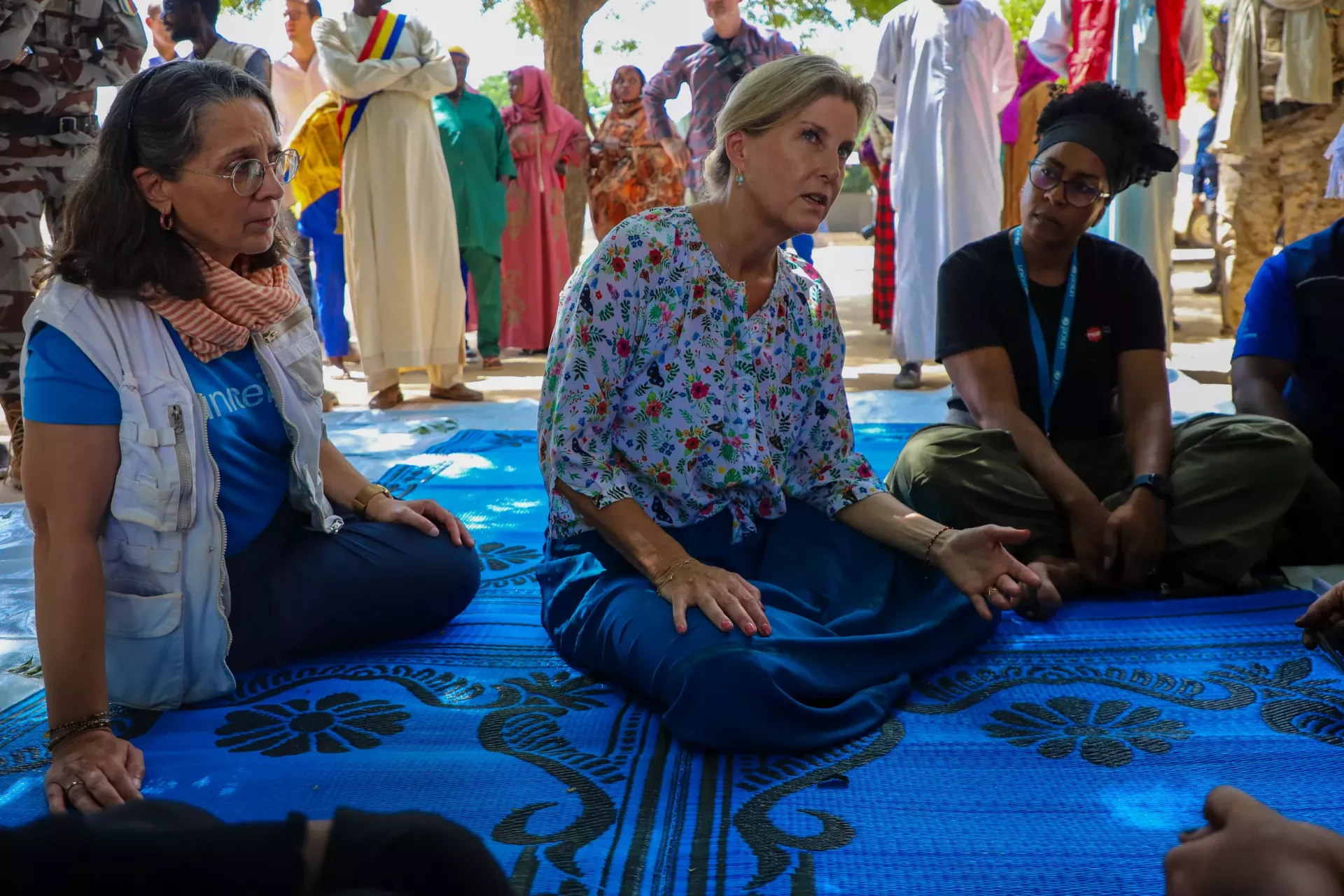Her Royal Highness, The Duchess of Edinburgh, and UNICEF Deputy Representative in Chad, Dr Sophie L&eacute;onard, meet refugee women at the Adr&eacute; hospital in eastern Chad.