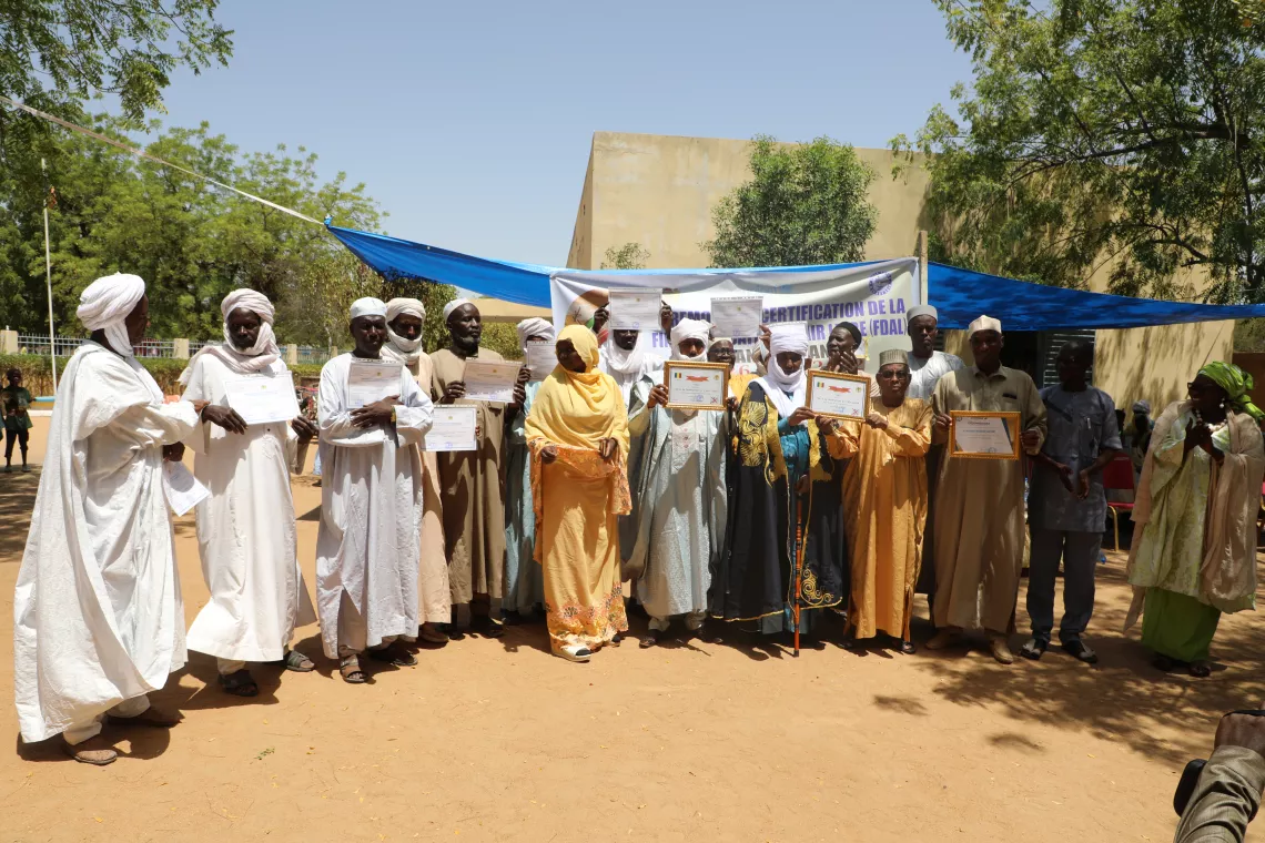  Traditional and administrative leaders at the End of Open Defecation certification ceremony in Canton Tania 1 and 2 in Bokoro, Hadjer Lamis Province, Central Chad