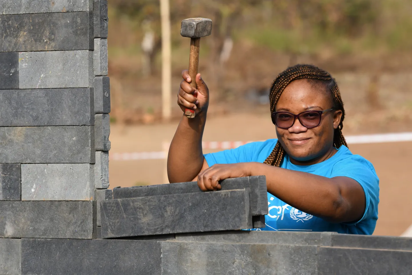 Sylviane Ir&egrave;ne Zika, a UNICEF engineer, at the construction site of school made out of plastic bricks in Gou&eacute;kolo, in the west of C&ocirc;te d'Ivoire.