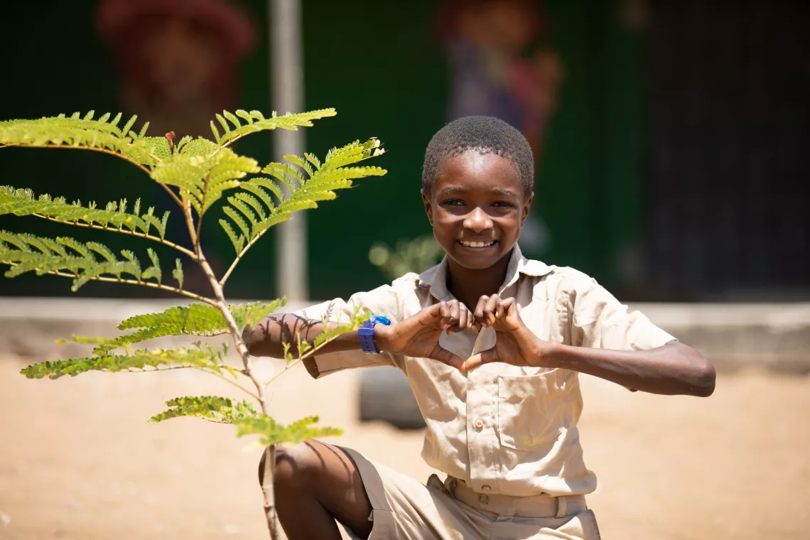 David, 11, participates in the green school activities in a school in Gonzagueville, a suburban of Abidjan, in the South of C&ocirc;te d&rsquo;Ivoire.