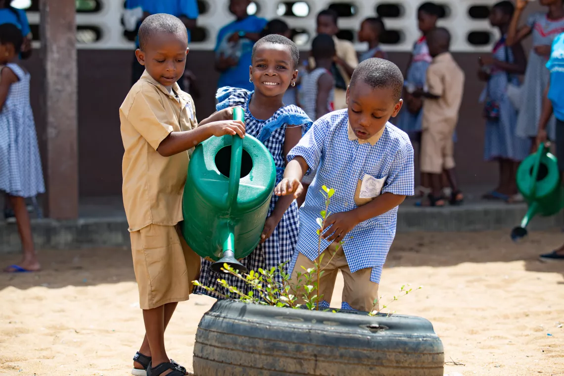 Green school activities in a school in Gonzagueville, a suburban of Abidjan, in the South of C&ocirc;te d&rsquo;Ivoire.