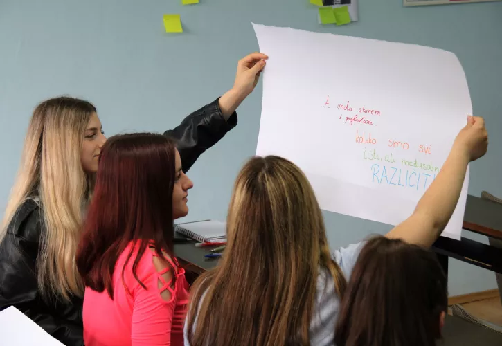 Učenice pokazuju plakat