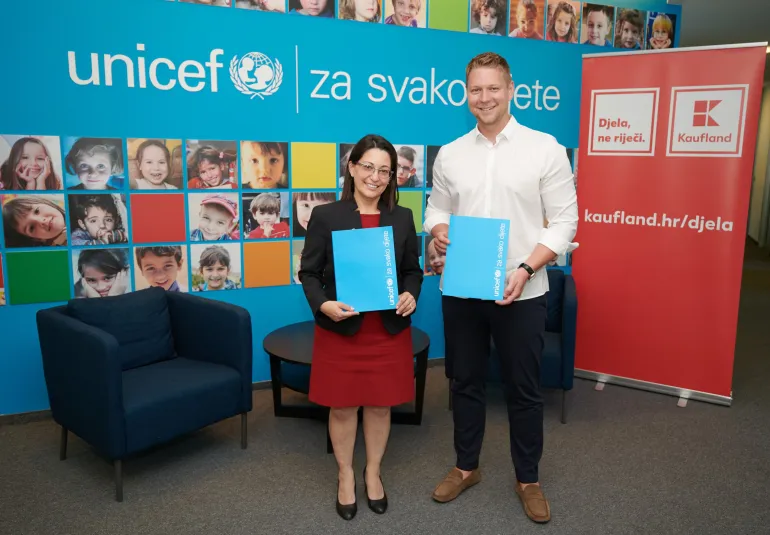Regina M. Castillo, predstojnica Ureda UNICEF-a za Hrvatsku i Patrick Rudat, predsjednik Uprave Kauflanda u Hrvatskoj
