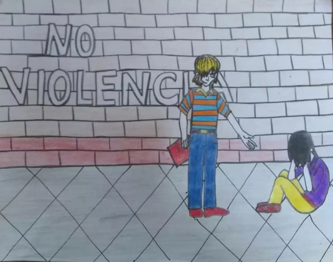 En mi dibujo muestro a una adolescente da&ntilde;ada emocionalmente por las secuelas de la violencia