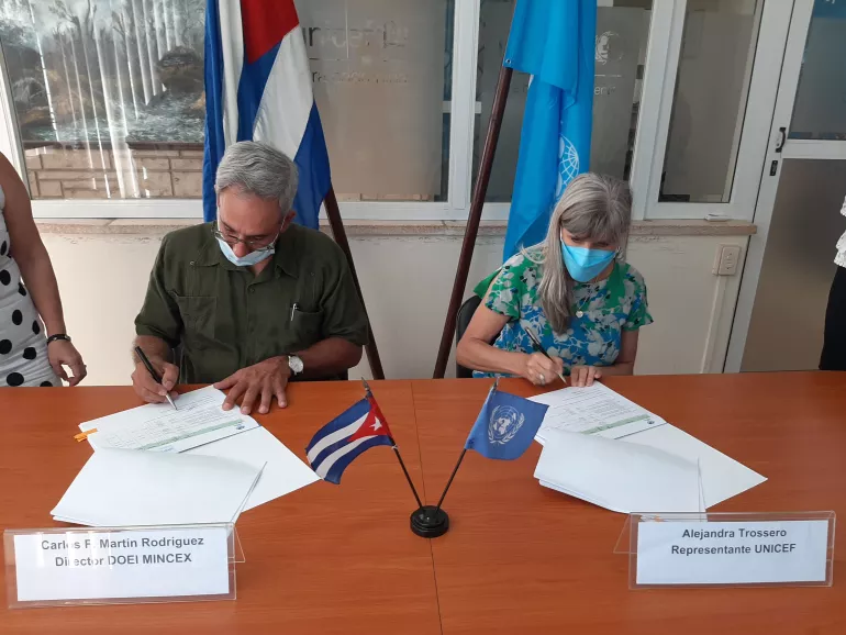 Firman UNICEF Cuba y el Ministerio de Comercio Exterior e Inversión Extranjera (MINCEX) nuevo Plan de Trabajo para el 2022