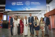 Kitty van der Heijden, UNICEF&rsquo;s Deputy Executive Director (centre) with the UNICEF team at the Global Dialogue on AI Governance.